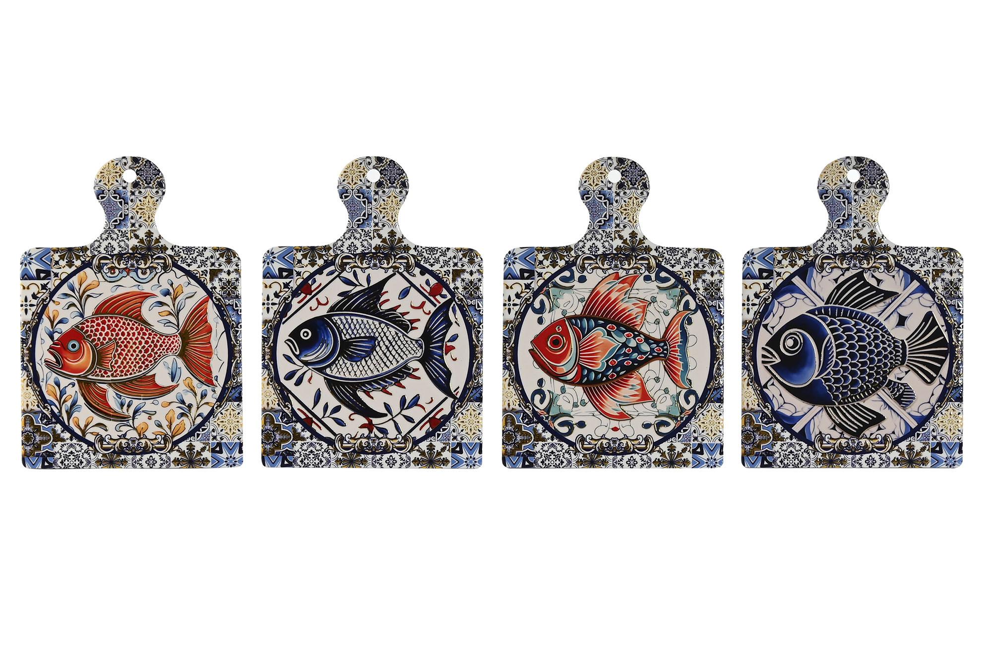 DKD Home Decor Salvamantel Atlántico Pez Dolomite Multicolor 19x14 cm (12 Unidades) Surtido Aleatorio