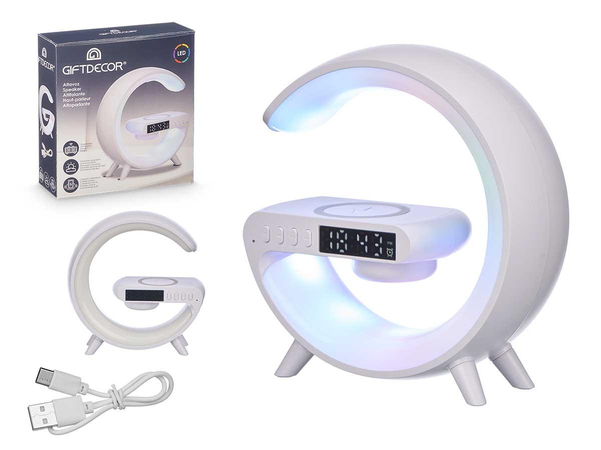 Arte Regal Reloj Altavoz con Cargador Inalámbrico y Luz RGB Blanco 14.5x15.5x5.9 cm (12 Unidades)
