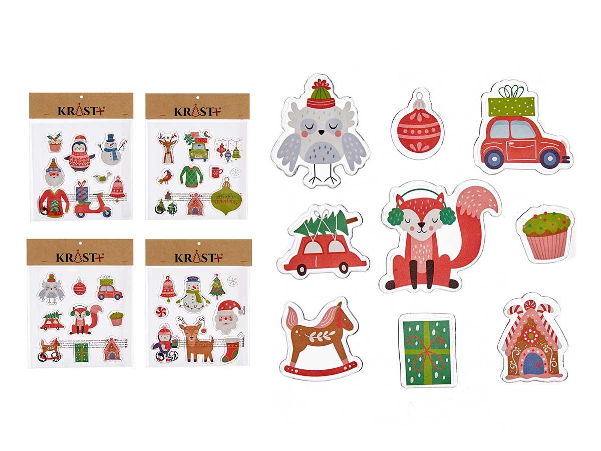 Krist+ Set de 9 Pegatinas Gel Navidad 20x26 cm - Rojo, Verde, Blanco, Marrón (72 Unidades)