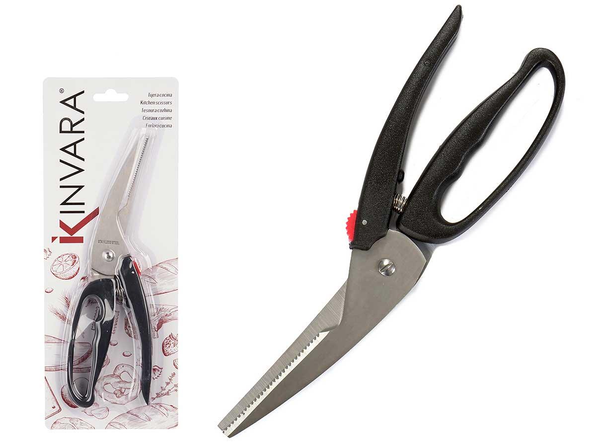 Kinvara Tijera de Cortar con Muelle de Plástico y Acero, Negra, 24.5x8.5x1.8 cm (36 Unidades)