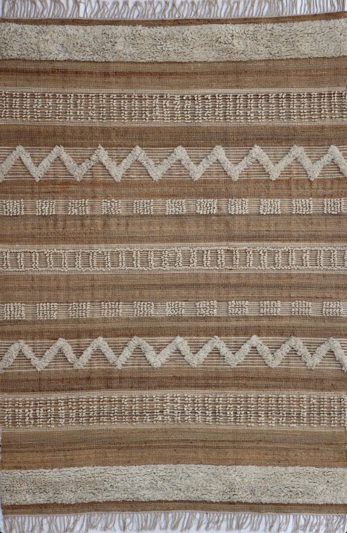 DKD Home Decor Alfombra Boho Marrón y Blanco de Yute y Lana, 175x75 cm, 1600 gsm, Tejida a Mano con Base Antideslizante