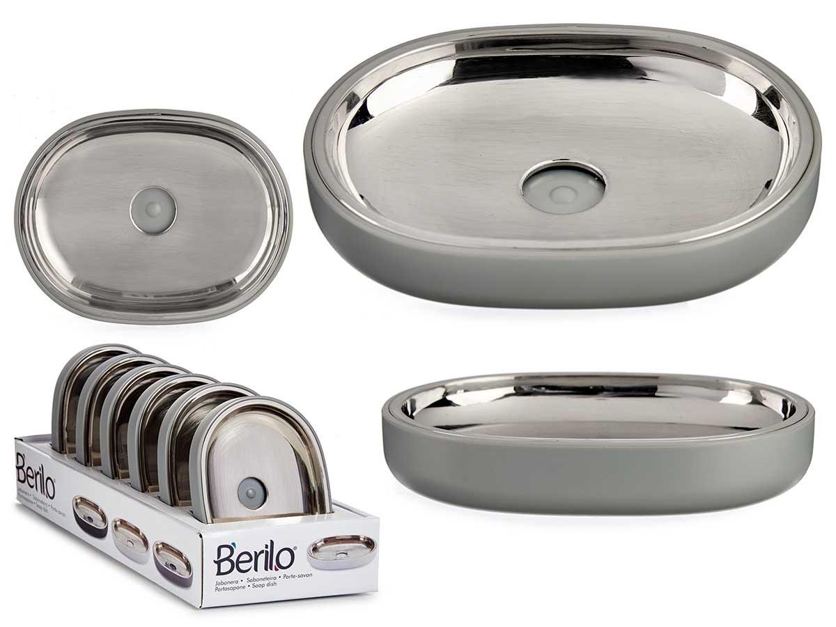 Berilo Jabonera Plateada Gris 13x2.5x9.5 cm (12 Unidades)