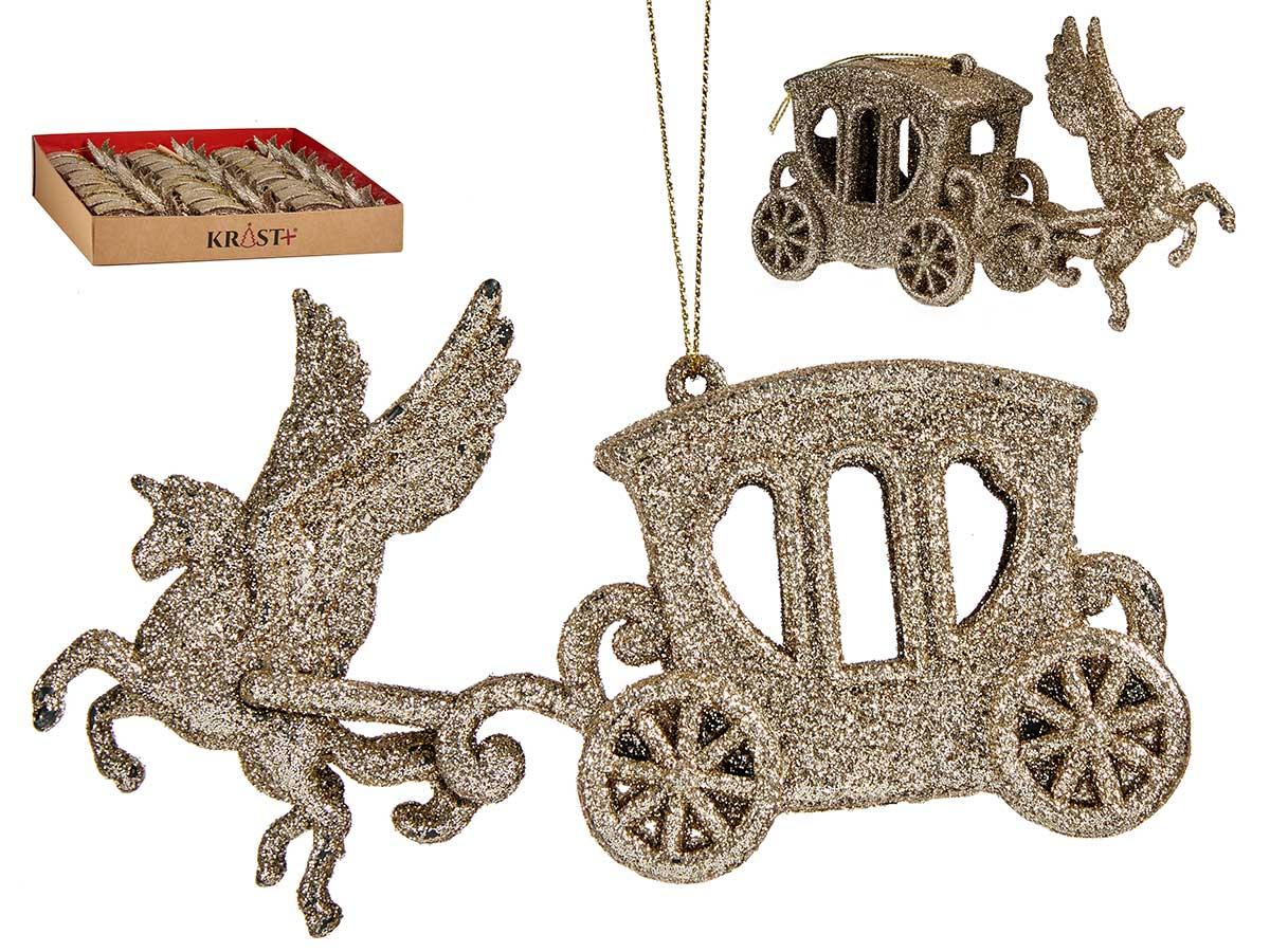 Krist+ Adorno Árbol Navidad Carroza Unicornio Champagne 15x8.5x4.5 cm (48 Unidades)