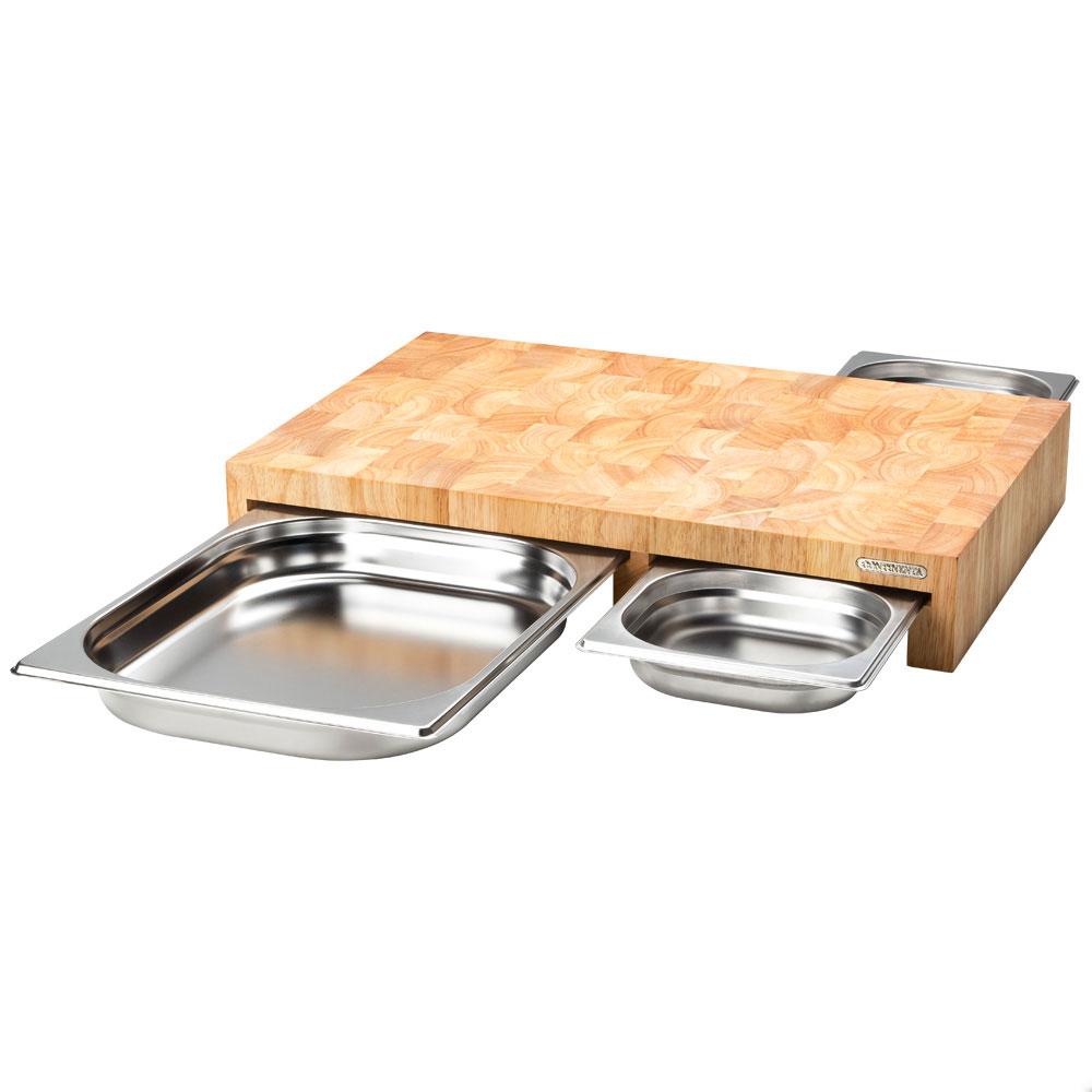 Continenta Tabla de Cortar de Madera Mosaico con 3 Cajones Extraíbles de Acero Inoxidable, 50x32,5x8 cm, Patas Antideslizantes