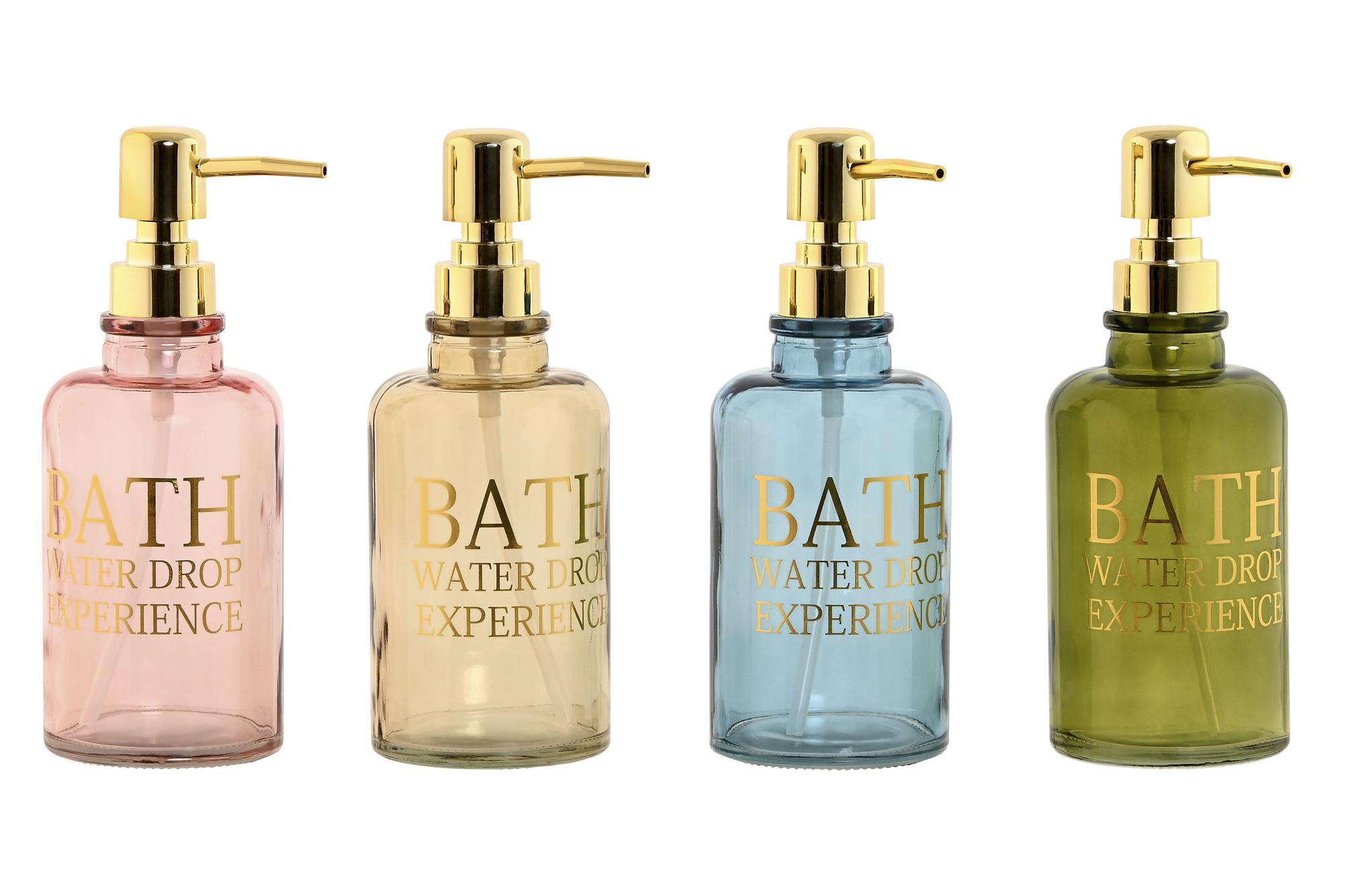 DKD Home Decor Dosificador de Baño Cristal y Plástico Dorado Rosa 390 ml 7.5x20x9 cm Pack 12 Unidades