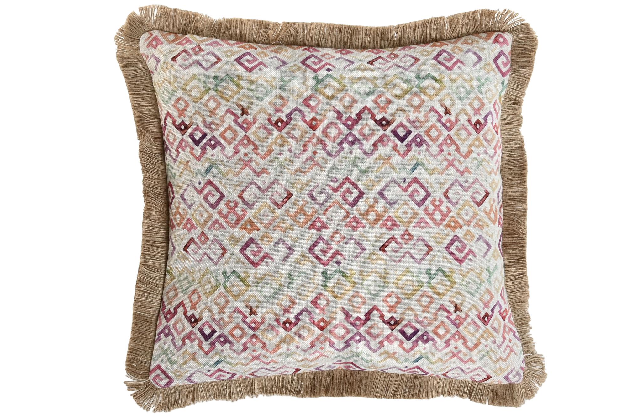 DKD Home Decor 1c24 Cojín Tropical con Flecos y Cremallera de Poliéster Multicolor 45x45 cm Set de 2 Unidades