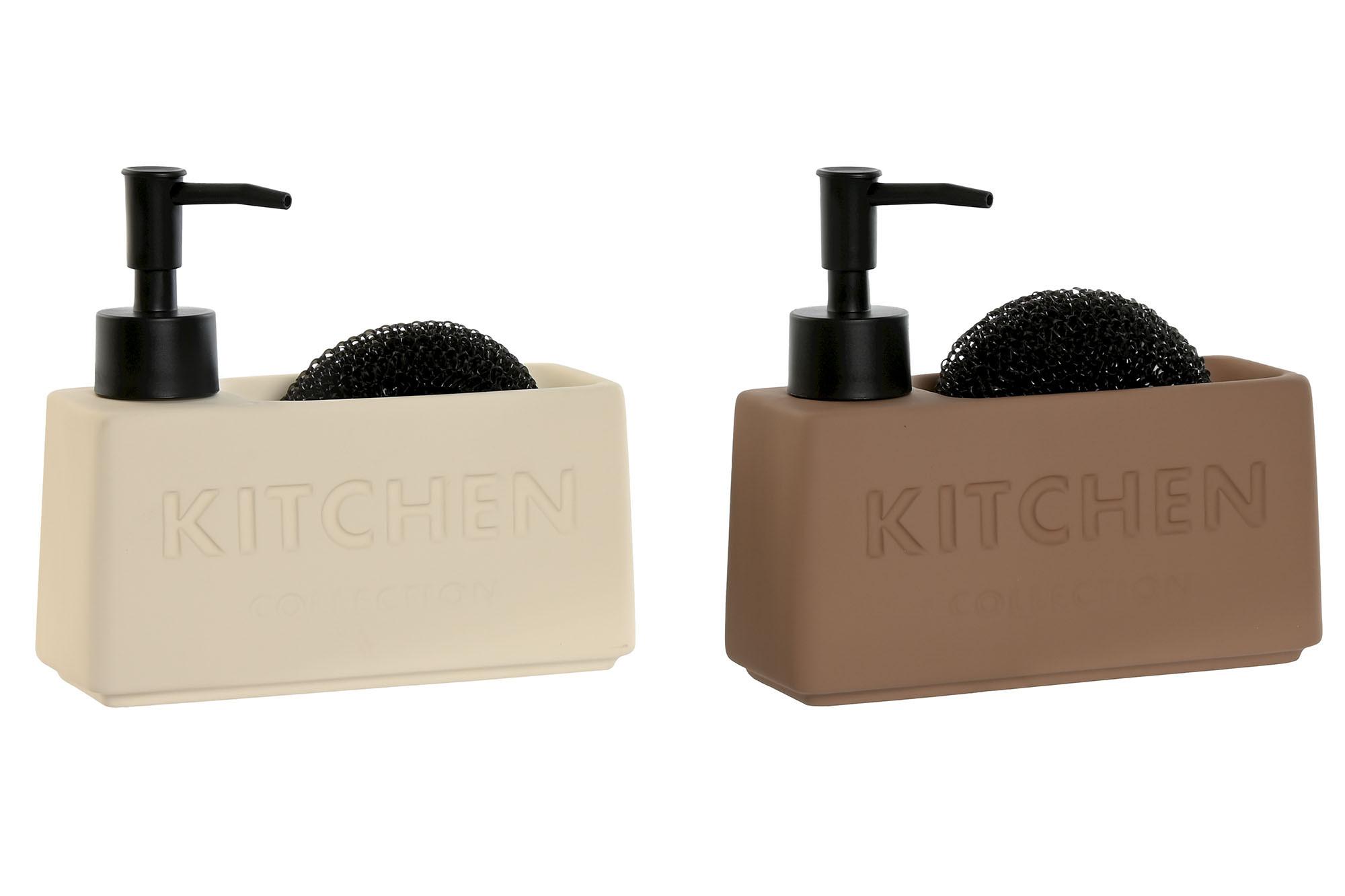 DKD Home Decor Dosificador Básico Crema Terracota, Pack de 2 Unidades, 380 ml, Material Dolomita y ABS, Medidas 6x15x17 cm