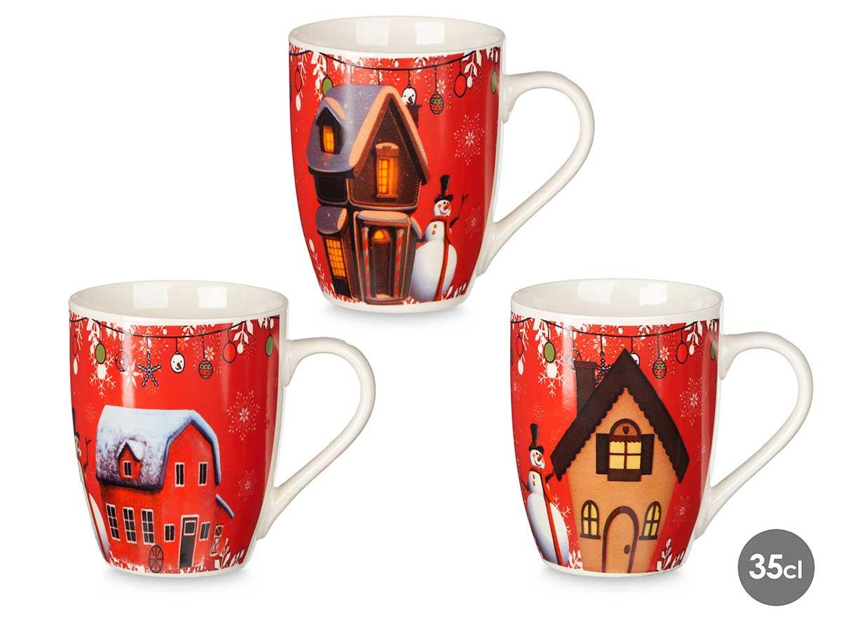 Krist+ Taza Navidad Roja Casas Surtidos 350 ml Porcelana (36 Unidades)