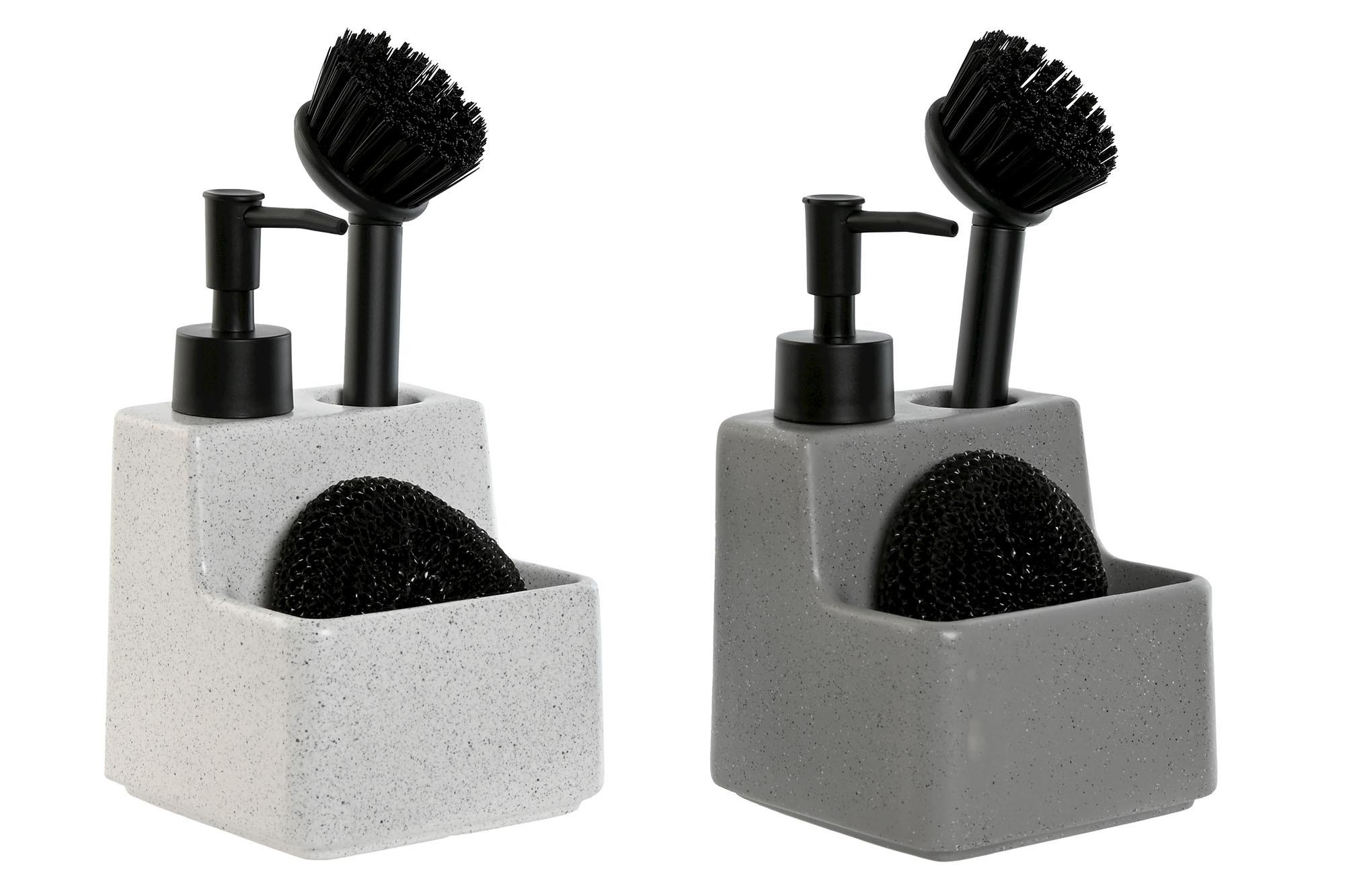 DKD Home Decor Dosificador de Jabón Dolomite Inox 420ml Blanco Gris Pack de 2 Unidades 11x18x11 cm