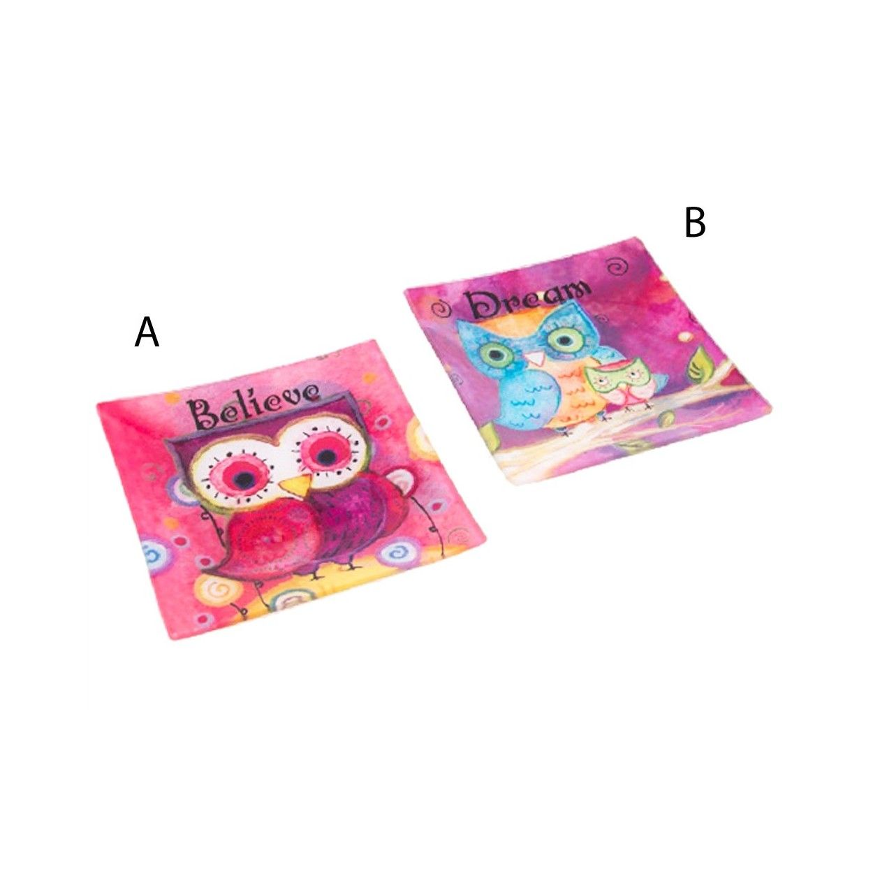 Bandeja de cristal para decoración (15x15x2 cm) búho