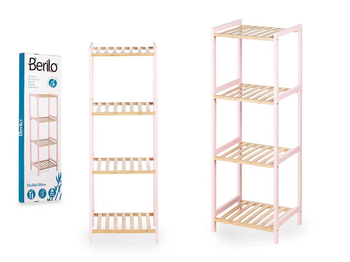 Berilo Estantería Cuadrada 4 Estantes Bambú Rosa 35x100x30 cm