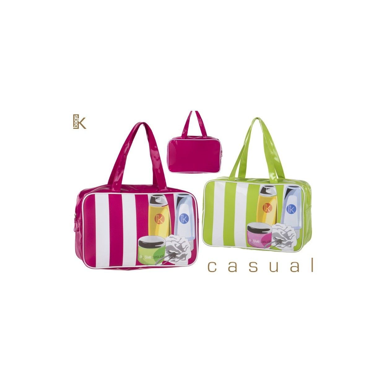 Bolsa neceser a rayas (35x22x15 cm). 2 colores