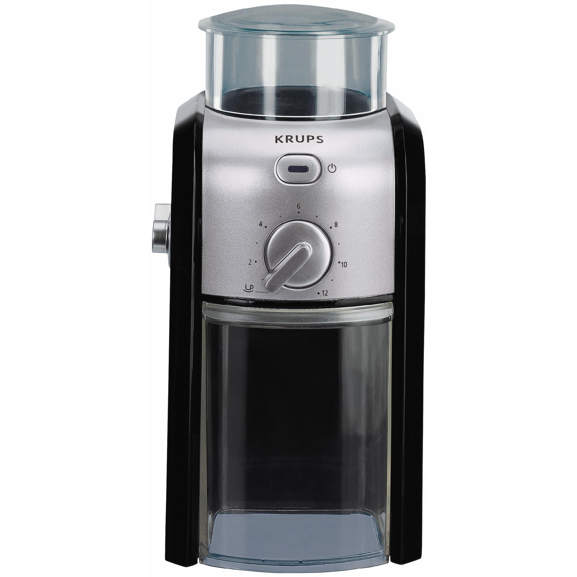 Krups GVX 242 Molinillo de Café Eléctrico 200g, 100W, Negro/Cromo, Acero Inoxidable, con 17 Niveles de Molienda