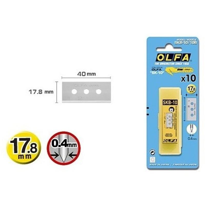 Olfa Juego de 10 cuchillas Skb-10/10b rectangular plateadas 40 x 17,8 x 0,4 mm para cutters