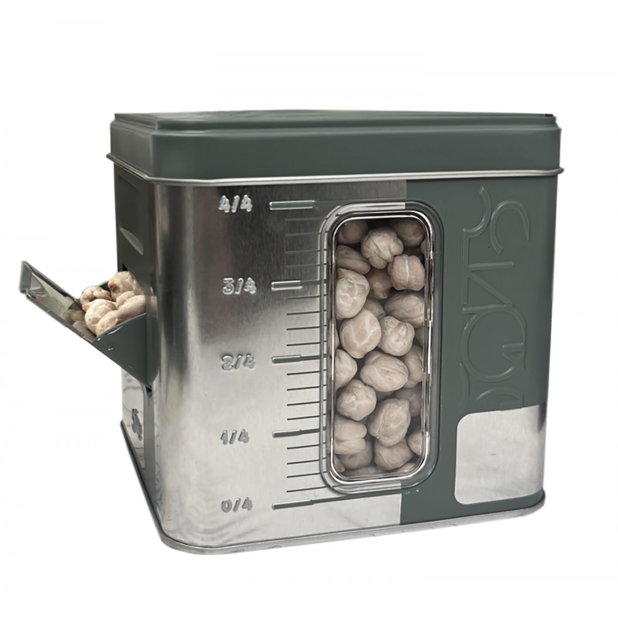 CAJA METÁLICA PARA LEGUMBRES CON DOSIFICADOR 500 GR