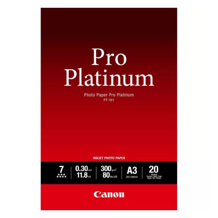CANON PRO PLATINUM PT-101 300G A3 20H PAPEL FOTOGRÁFICO