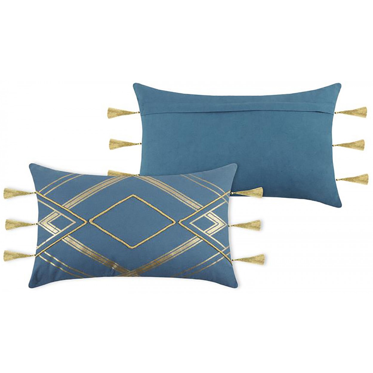 COJÍN AZUL Y DORADO ESTELAR FLECOS 30X50CM