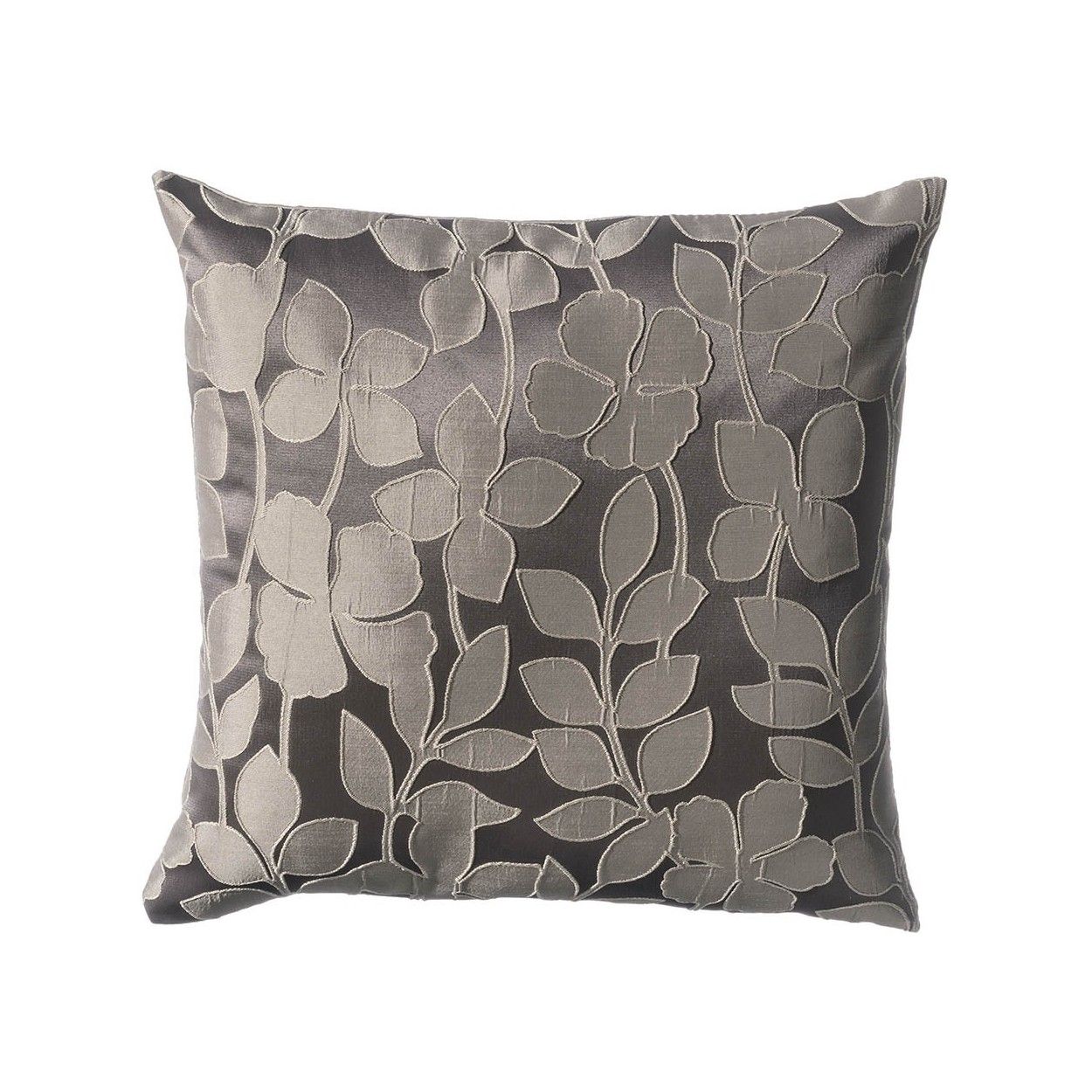 Cojín cuadrado floral de tafetán marrón (45x45)