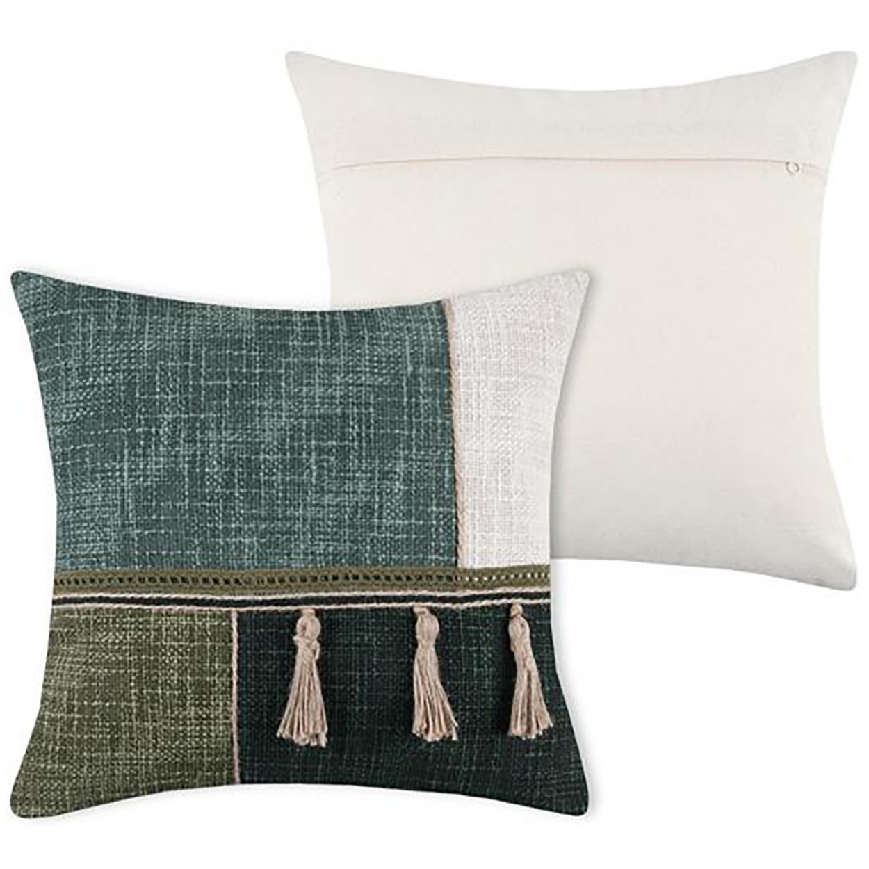 COJÍN CUADRADO VERDE LEAVES CON FLECOS 40X40CM