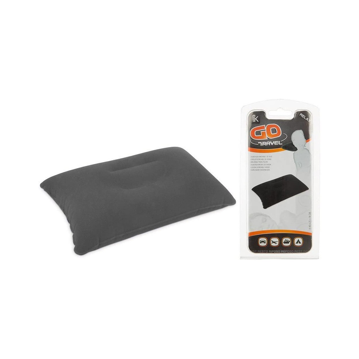 ALMOHADA HINCHABLE PARA VIAJE GRIS 36X26X10CM