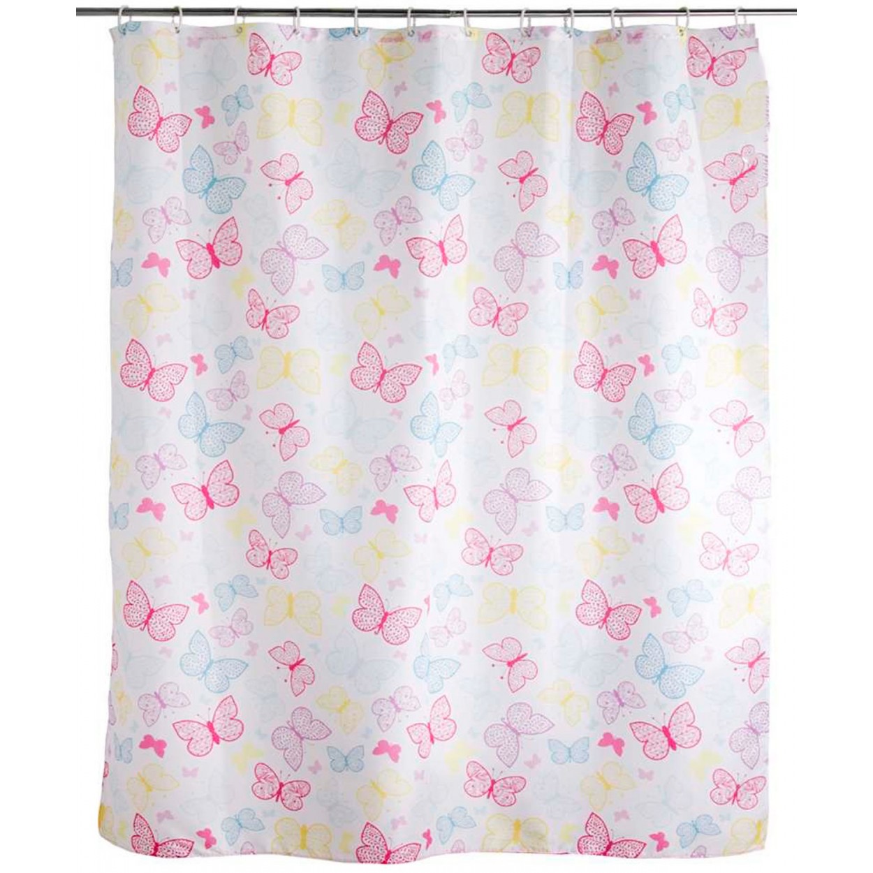 CORTINA BAÑO POLIÉSTER MARIPOSAS COLORES 180X200CM