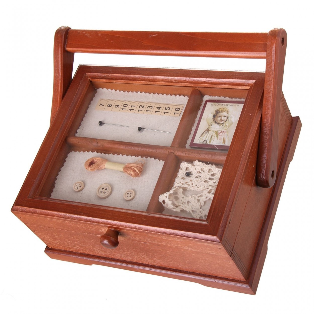 Costurero de madera de madera de Abeto con tapa de cristal TARA