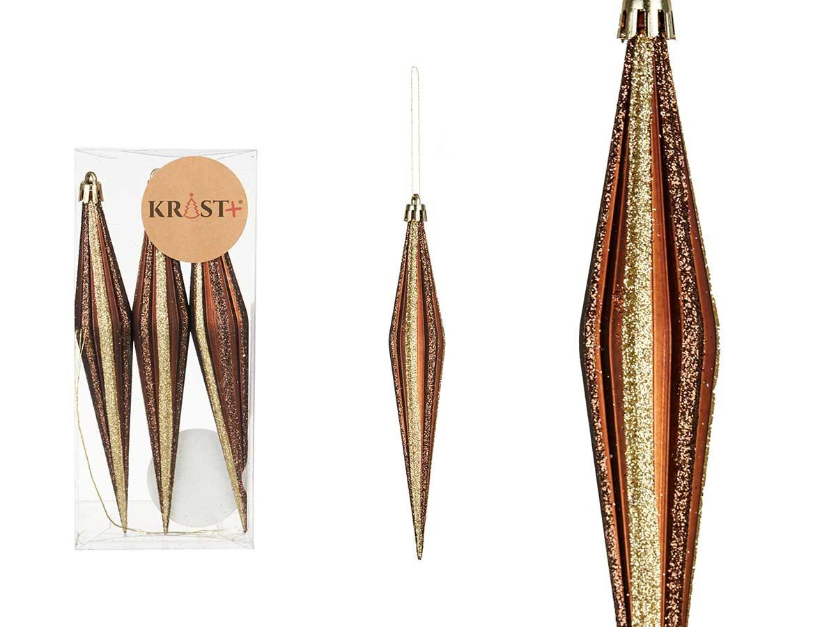 Krist+ Set de 3 Adornos Navideños Alargados Marrón 17 cm (12 Unidades)