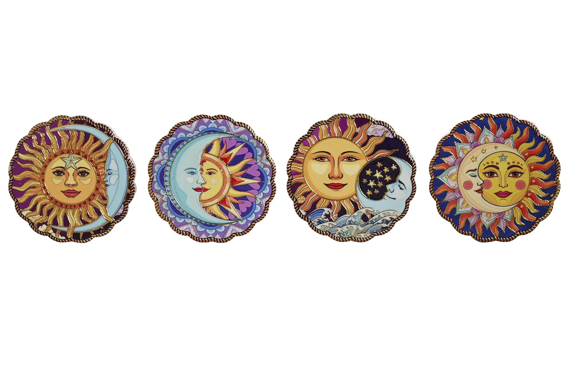 DKD Home Decor Posavasos Mediterráneo Sol Luna Multicolor (72 Unidades) Dolomita y Corcho 10.8x10.8 cm