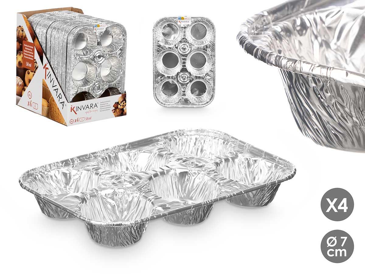 Kinvara Set de 4 Moldes de Aluminio para 6 Huecos, 7 cm de Diámetro (24 Unidades)