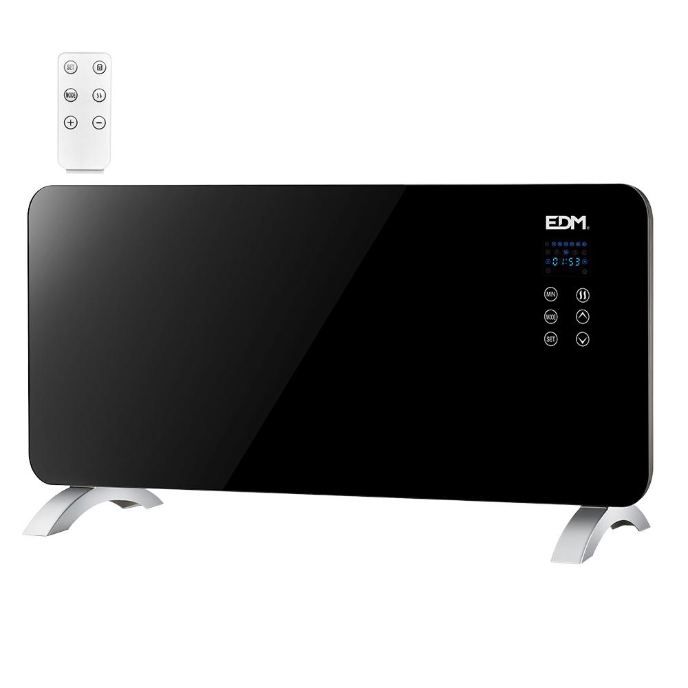 Edm Convector con Placa de Cristal 2000W, Pantalla LED, Programador 24h/Semanal, Mando Distancia, IP24