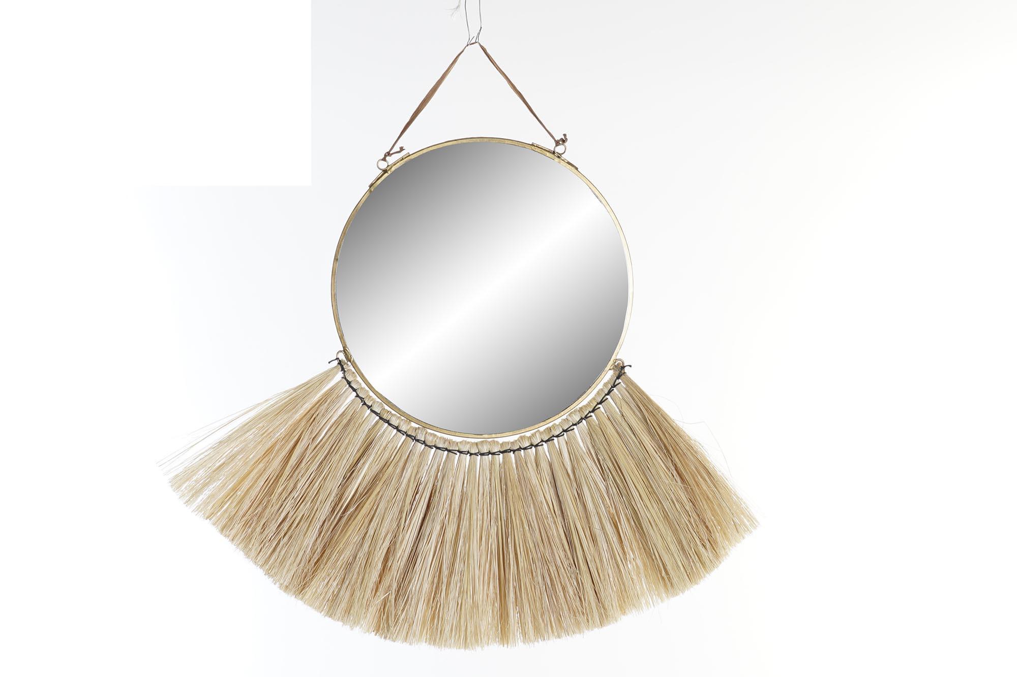 DKD Home Decor Espejo Balines Decoración Yute y Cristal, con Flecos, Tono Natural, Medidas 46 Ancho x 38 Alto x 1 Fondo cm (4 Unidades)