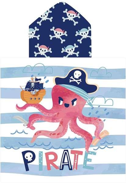 Secaneta Poncho Toalla Infantil Estampado 'Piratepolp' 60x120 cm, para Niños y Niñas desde 3 Años