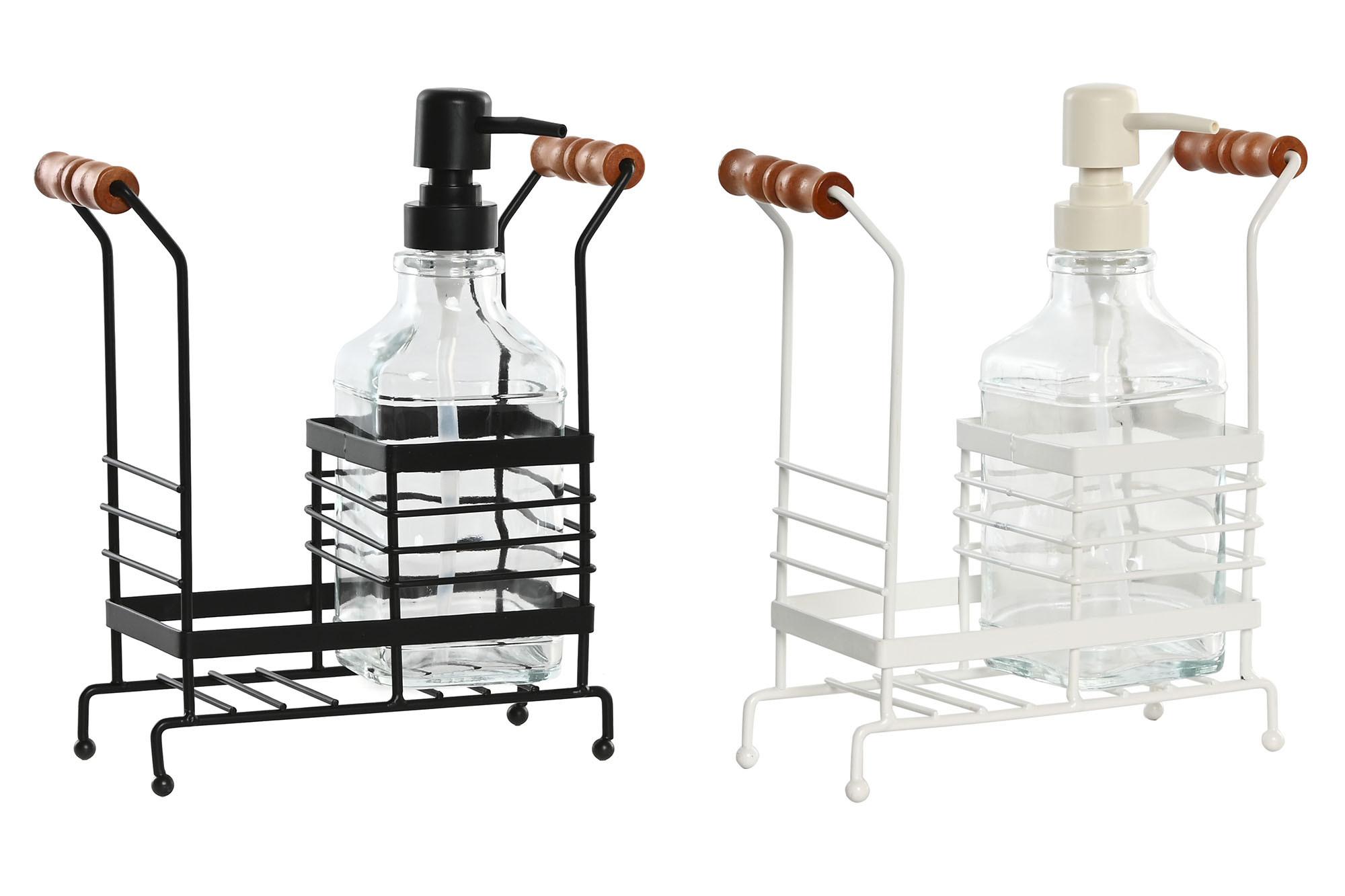 DKD Home Decor Dosificador de Cristal y Metal Negro Blanco 500 ml Set de 2 piezas 8x22x21 cm