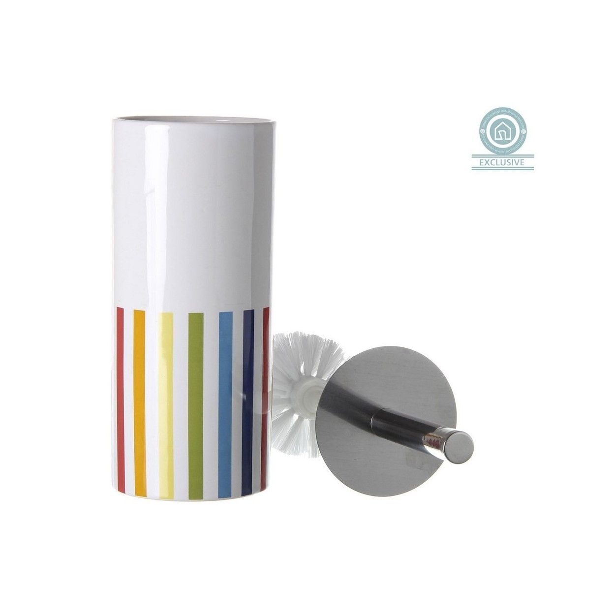 Escobillero cerámaico a rayas con escobilla (10x10x32 cm)