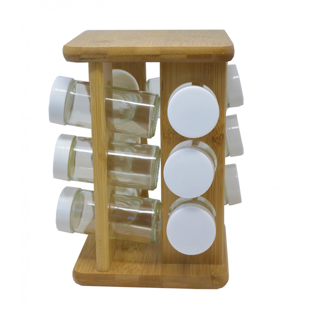 Especiero Giratorio para cocina de madera. Dispensador de Especias bambu natural de 12 tarros 23,5X15X15cm