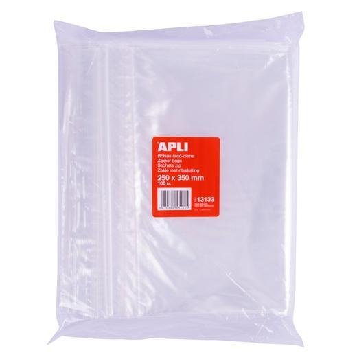 Apli Bolsas con Autocierre Transparentes 250x350 mm LDPE Pack 100 Ud - Ideal para Alimentos y Pequeños Objetos
