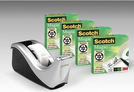 Scotch C60 Dispensador Nego-Plata + 4 Rollos Cinta Magic 19 mmx33M
