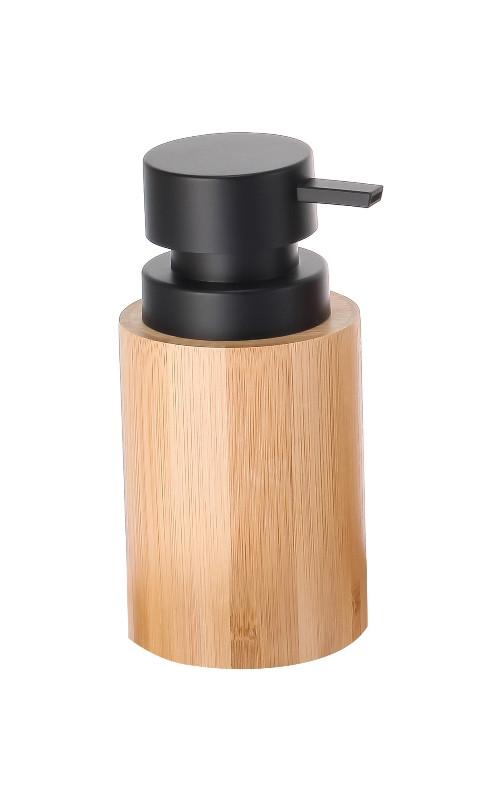 DKD Home Decor Dosificador de Baño Colección Baño Bambú, Estilo Loft, fabricado en Bambú y PP, Colores Natural y Negro, 8x8x16 cm