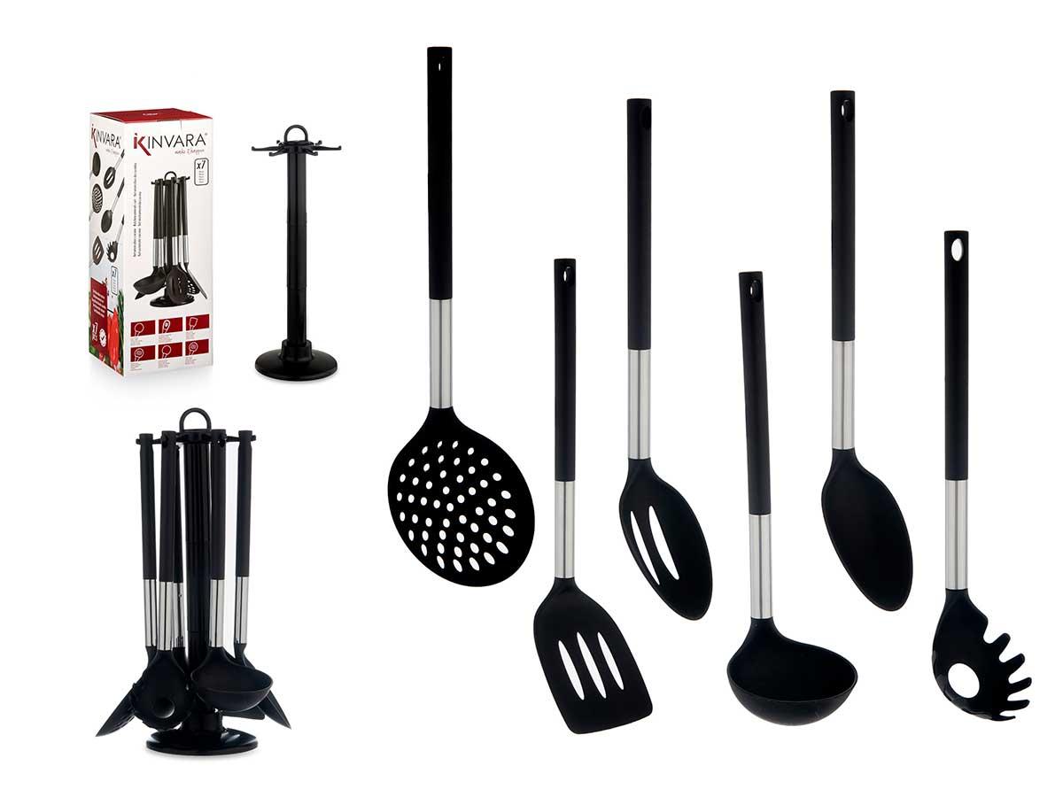 Kinvara Set de 7 Utensilios de Cocina Negro, 14x38x14 cm (6 Unidades)