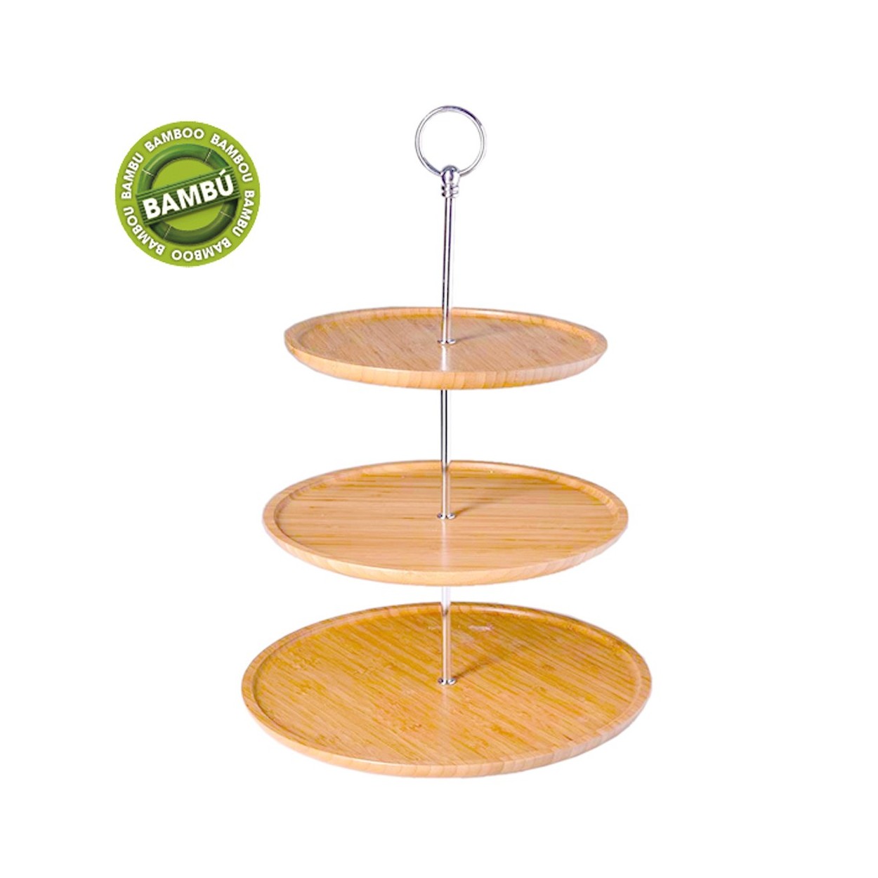 Frutero / Pastelero tres alturas de bambú, de Hogar y Mas