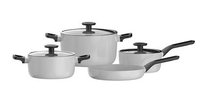 Berghoff 3950615 Batería de Cocina 7 Piezas Glint Spirit de Aluminio Reciclado con Antiadherente Saludable y Tapa de Vidrio