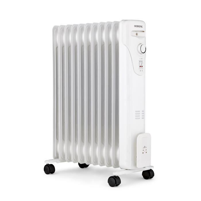 Oceanic Radiador Eléctrico de Aceite 2500W, 3 Potencias, 11 Elementos, Blanco, Móvil para Cualquier Habitación