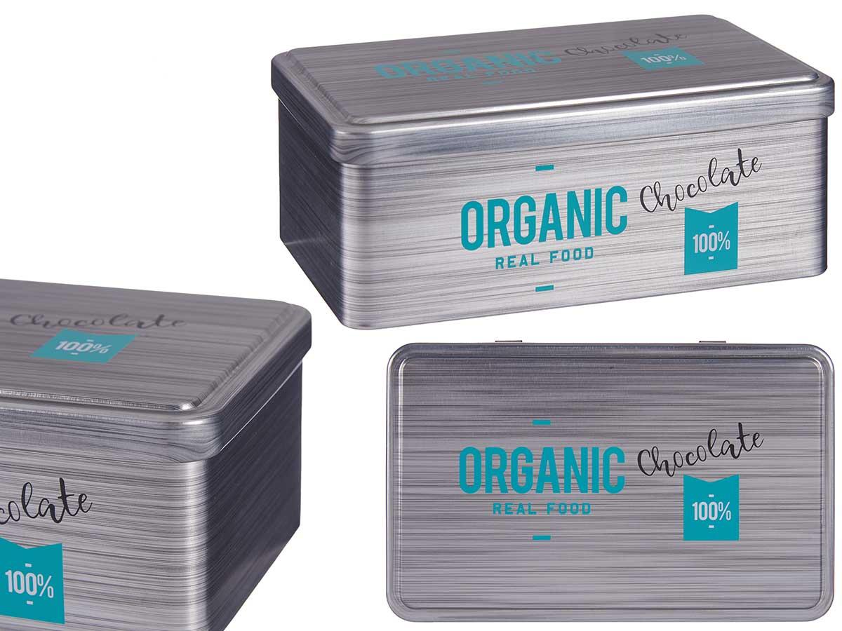 Kinvara Bote de Hojalata Rectangular para Chocolate Orgánico 11x7x18 cm (24 Unidades)