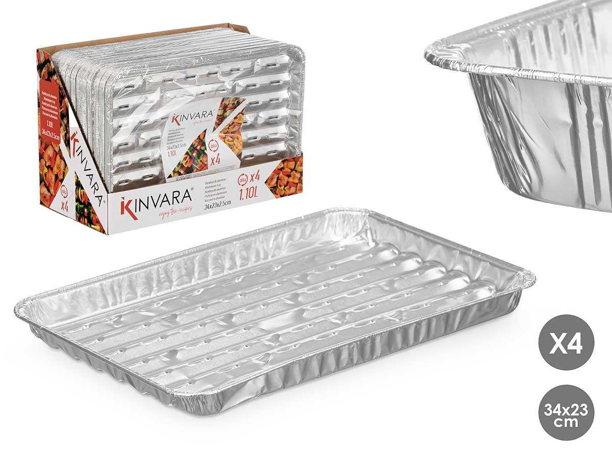 Kinvara Set de 4 Bandejas de Aluminio Rectangulares con Grill Calado 34x23 cm (24 Unidades)