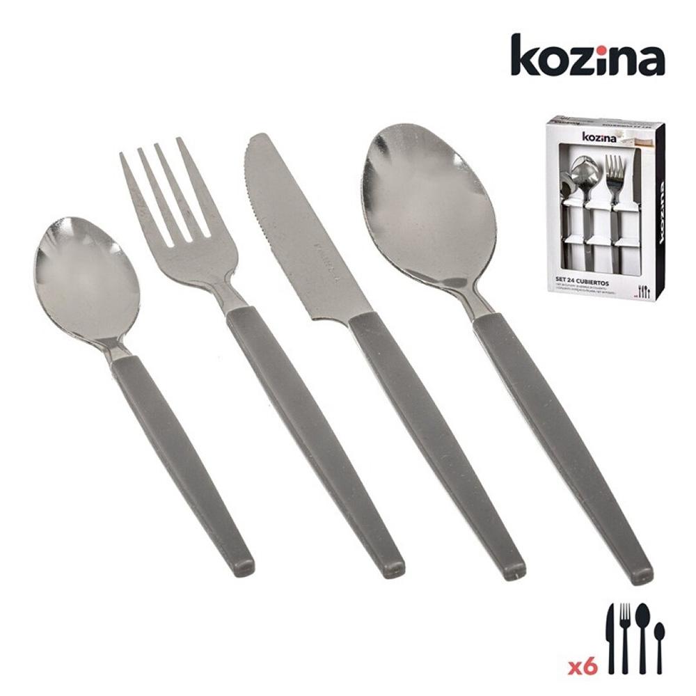 Kozina Set de 24 piezas de cubertería en acero inoxidable con mango gris de plástico