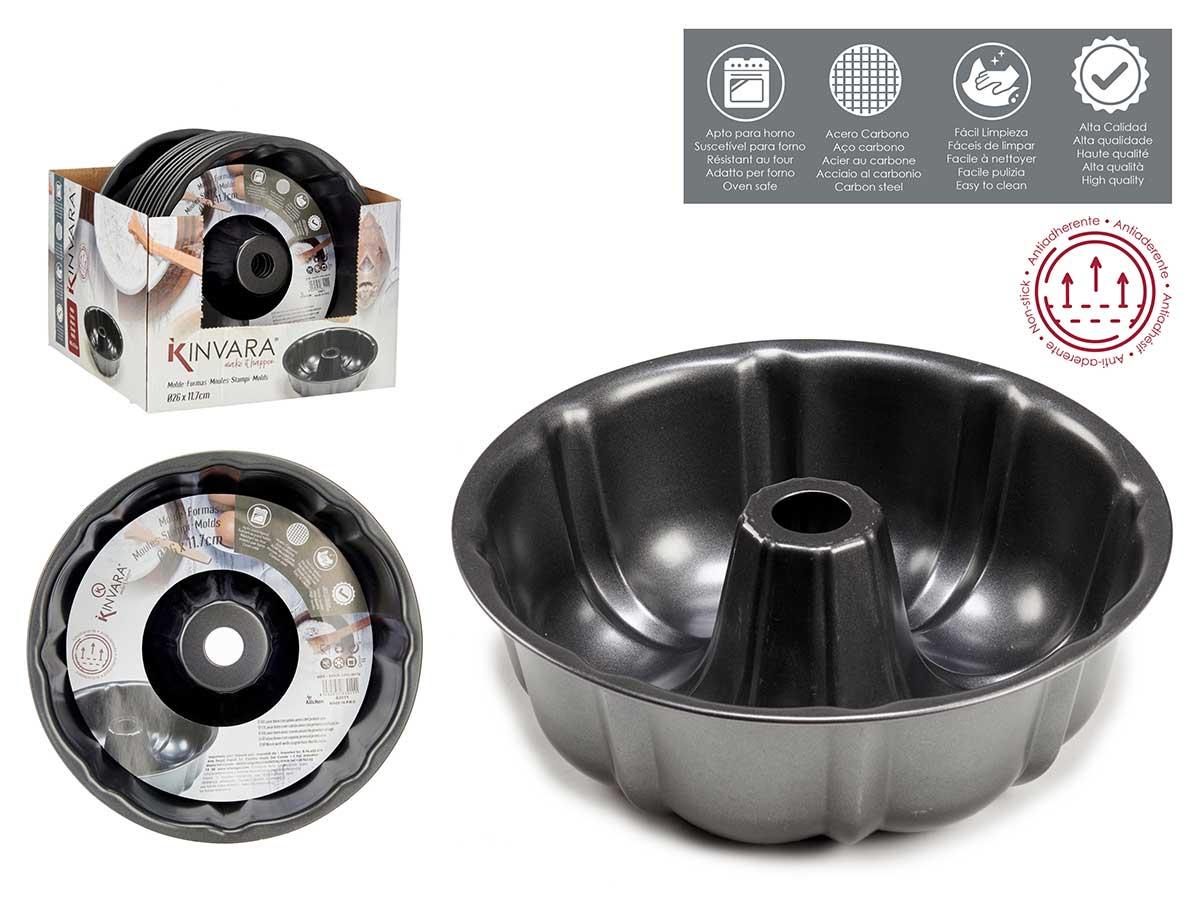 Kinvara Molde Redondo para Roscón de Metal 26 cm Antiadherente para Horno, Acero al Carbono Gris Oscuro, Fácil Limpieza (12 Unidades)