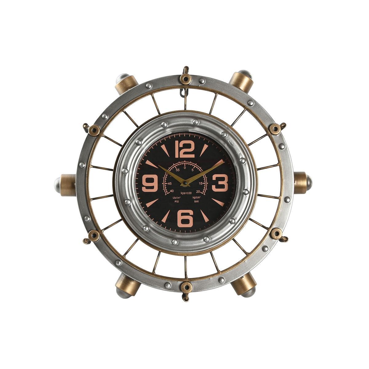 DKD Home Decor Bolai avion 25 Reloj de Pared Vintage Plateado Dorado de Hierro 48 cm Ancho x 44.5 cm Alto