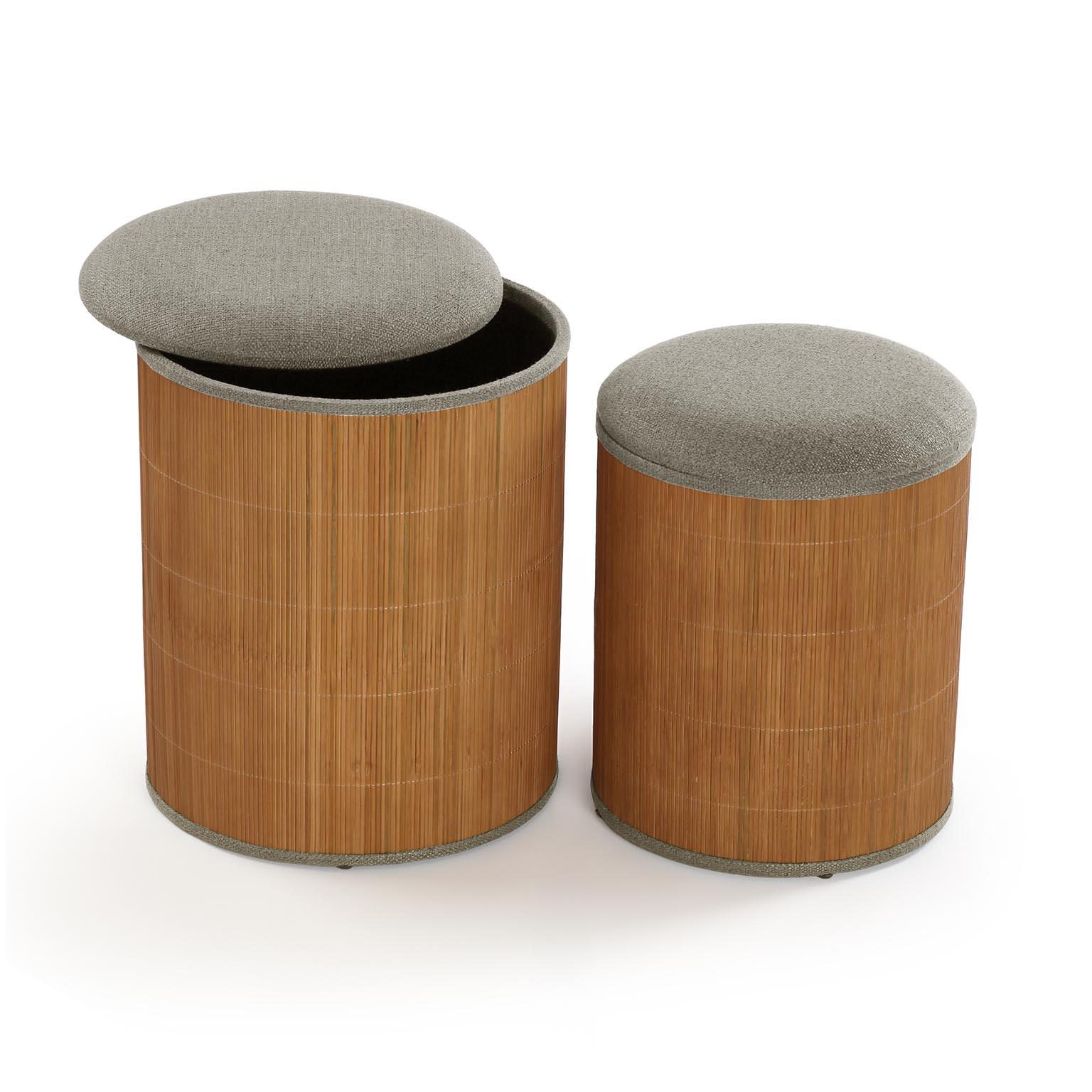 Puff Versa Gris Lino Bambú Madera MDF