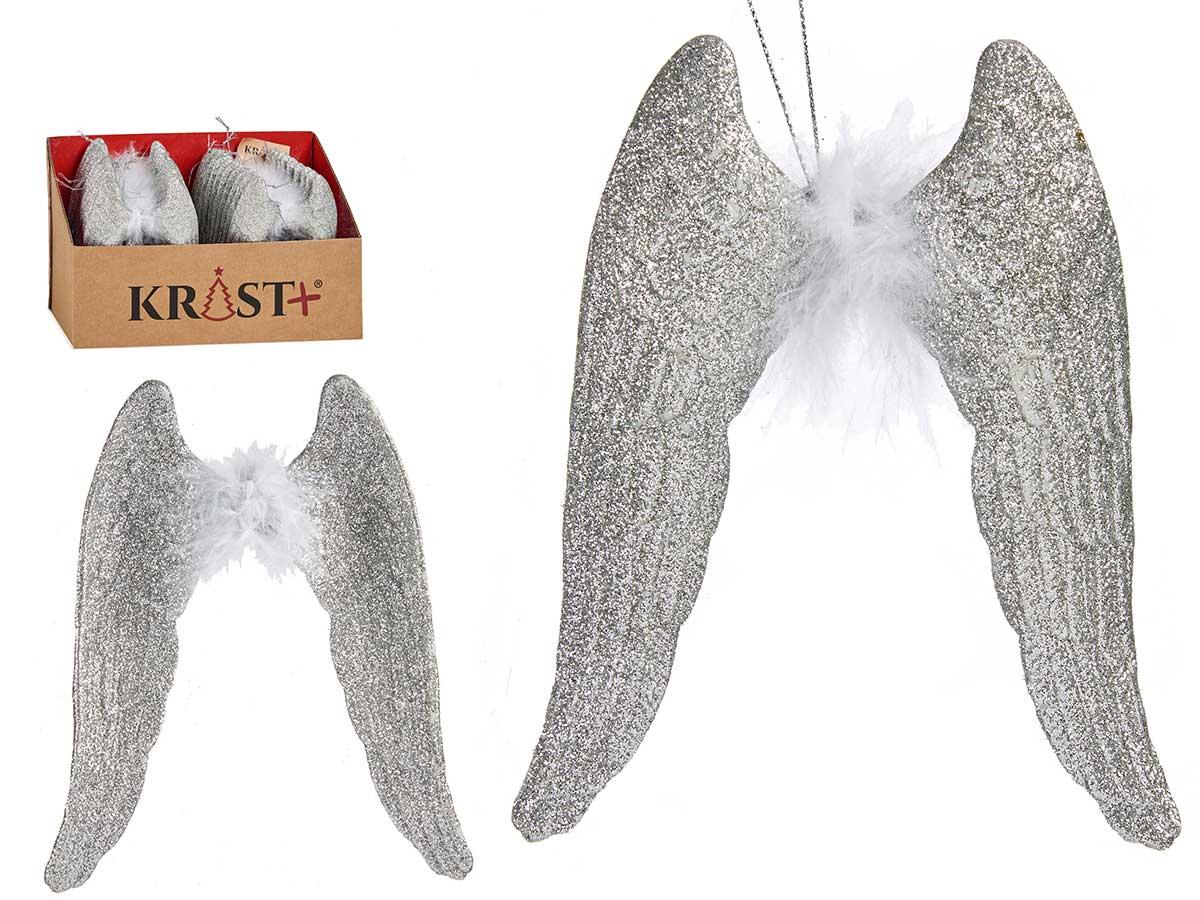 Krist+ Adorno Árbol Navidad Alas con Pluma Plateado 12.5x15x2.5 cm (48 Unidades)