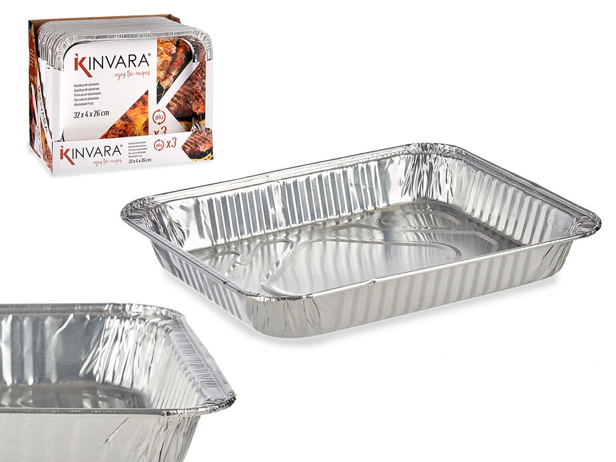 Kinvara Set de 3 Bandejas de Aluminio Rectangular 33.5x5.5x26 cm (24 Unidades)
